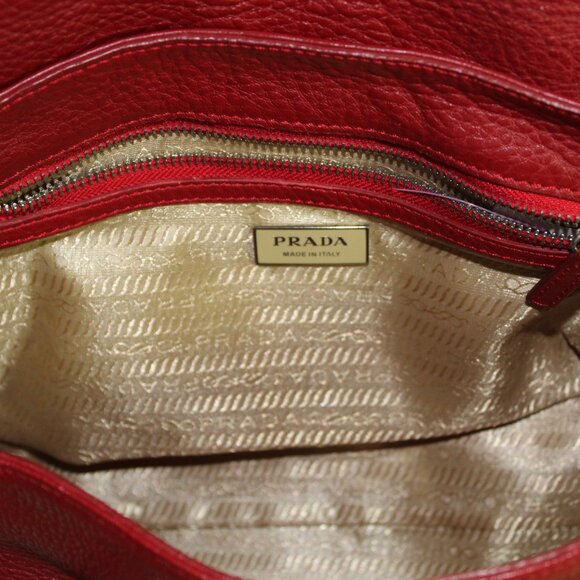 Authentic Prada Double Handled Red Pebble Leather Hand Bag Purse - LIKE NEW - Picture 6 of 12